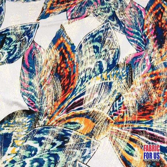 Peacock Feathers Red & Green With Micro Brush Tones Stretch Poly-Spandex Print F - Picture 2 of 4